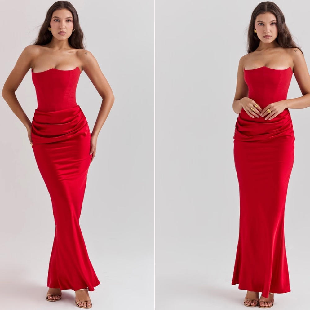 HOUSE OF CB PERSEPHONE RED CORSET MAXI DRESS SIZE XS REG CUP - Picture 3 of 7